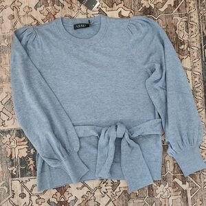 NWT LRL Belted cotton blend sweater, heather blue sz L
